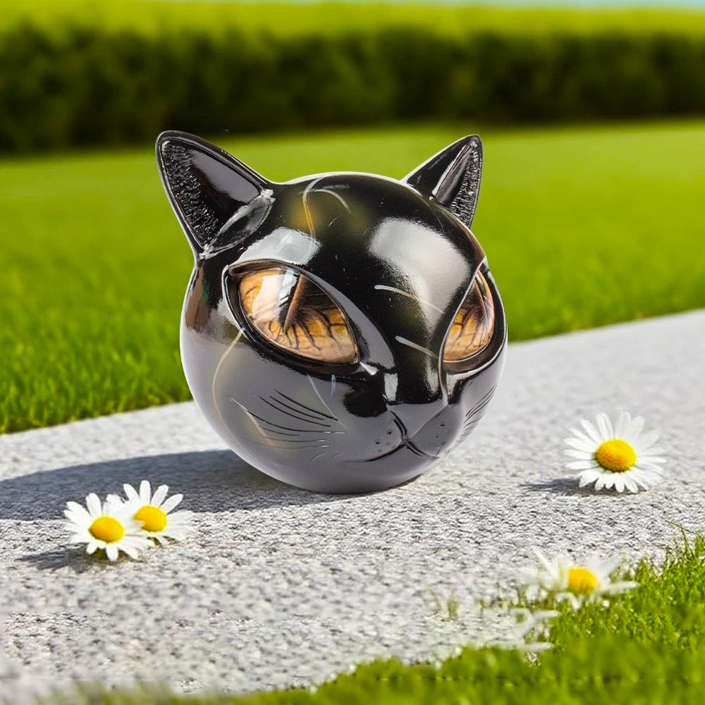 Black Cat Head Sculpture Marble Texture Healing Keepsake Gift US