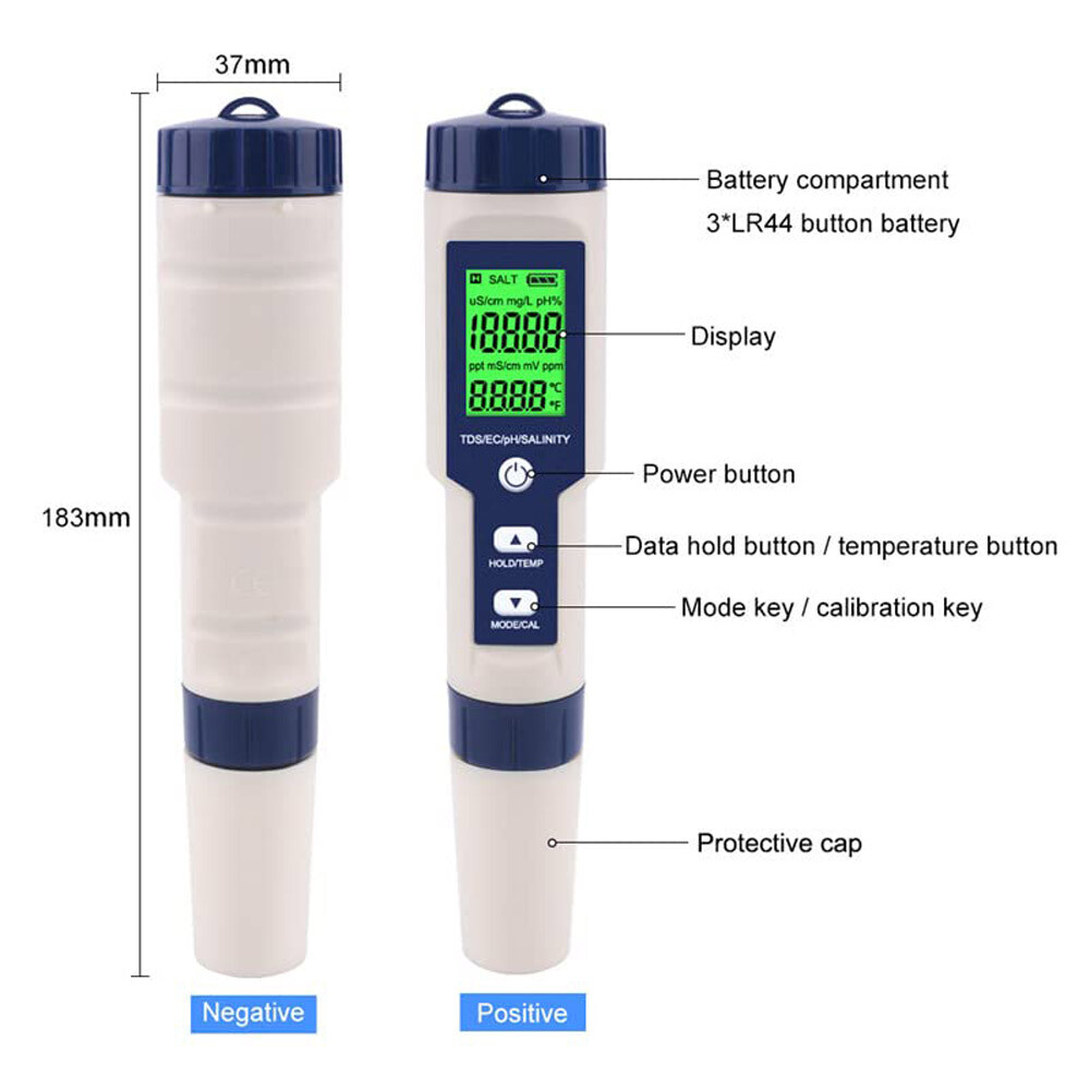PH/TDS/EC/Salinity/Temperature 5 In 1 Digital Water Quality Meter Tester Tool US