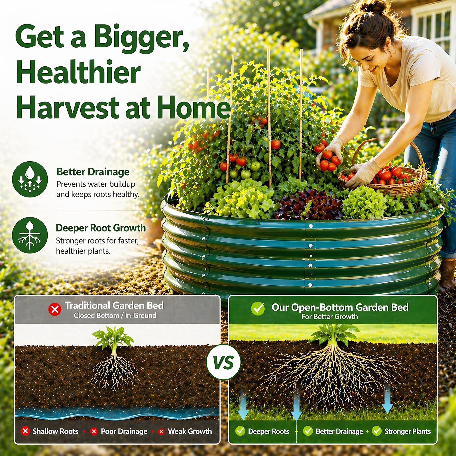 XGMDD 5x5x1ft Galvanized Raised Garden Bed Metal Planter Round Green