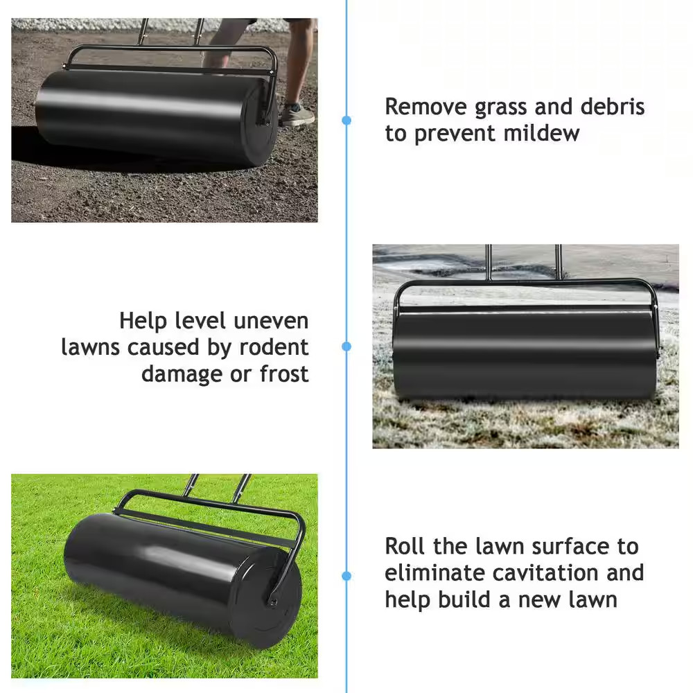 36 X 12 In. Tow Lawn Roller Water Filled Metal Push Roller in Black