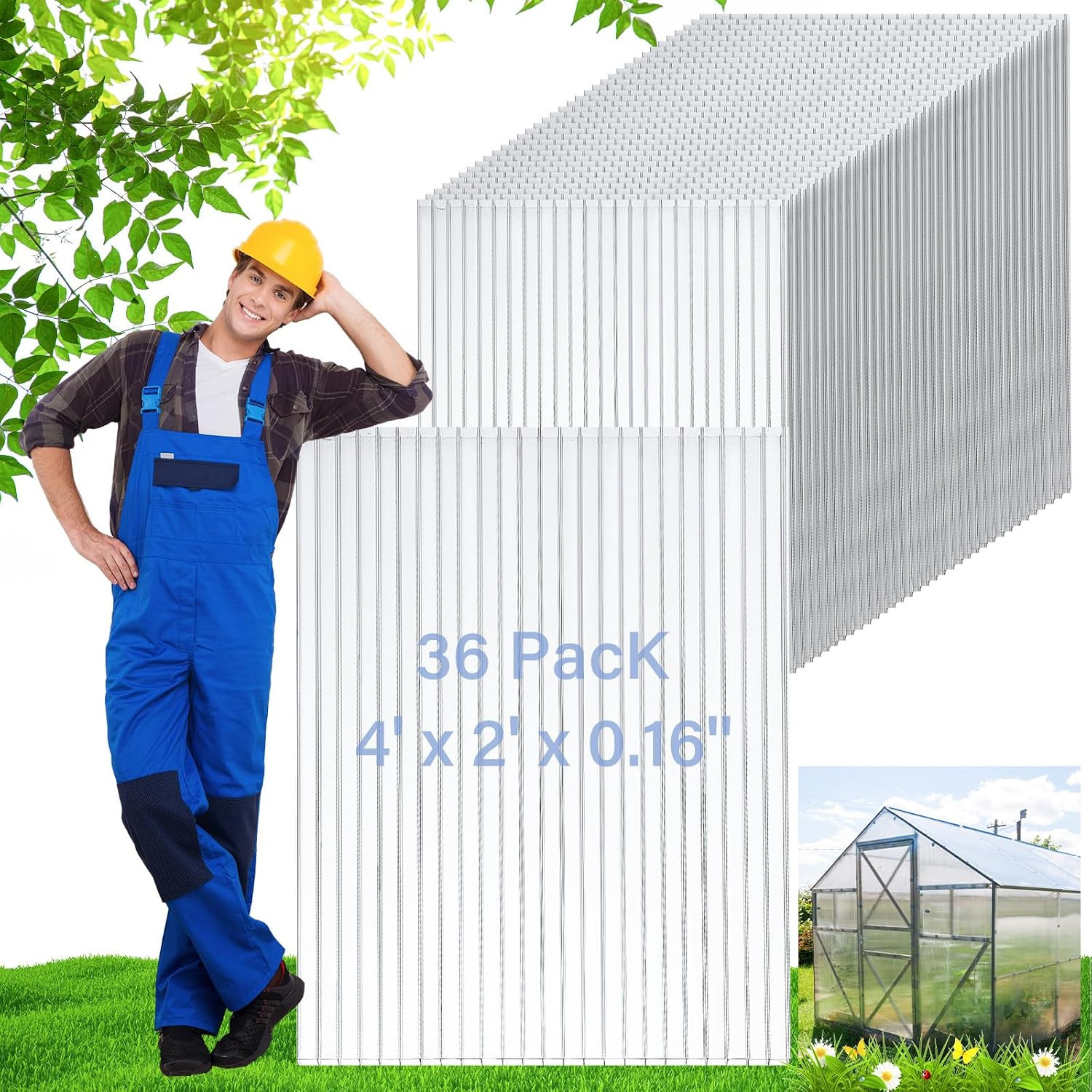 6 Pack 4′ X 2′ X 0.16” Polycarbonate Greenhouse Panels Polycarbonate Sheets Twi
