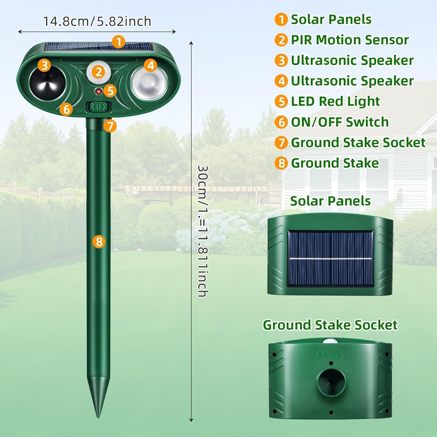 8Pack Solar Ultrasonic Animal Repellent Outdoor Deer Repellent Devices forYard