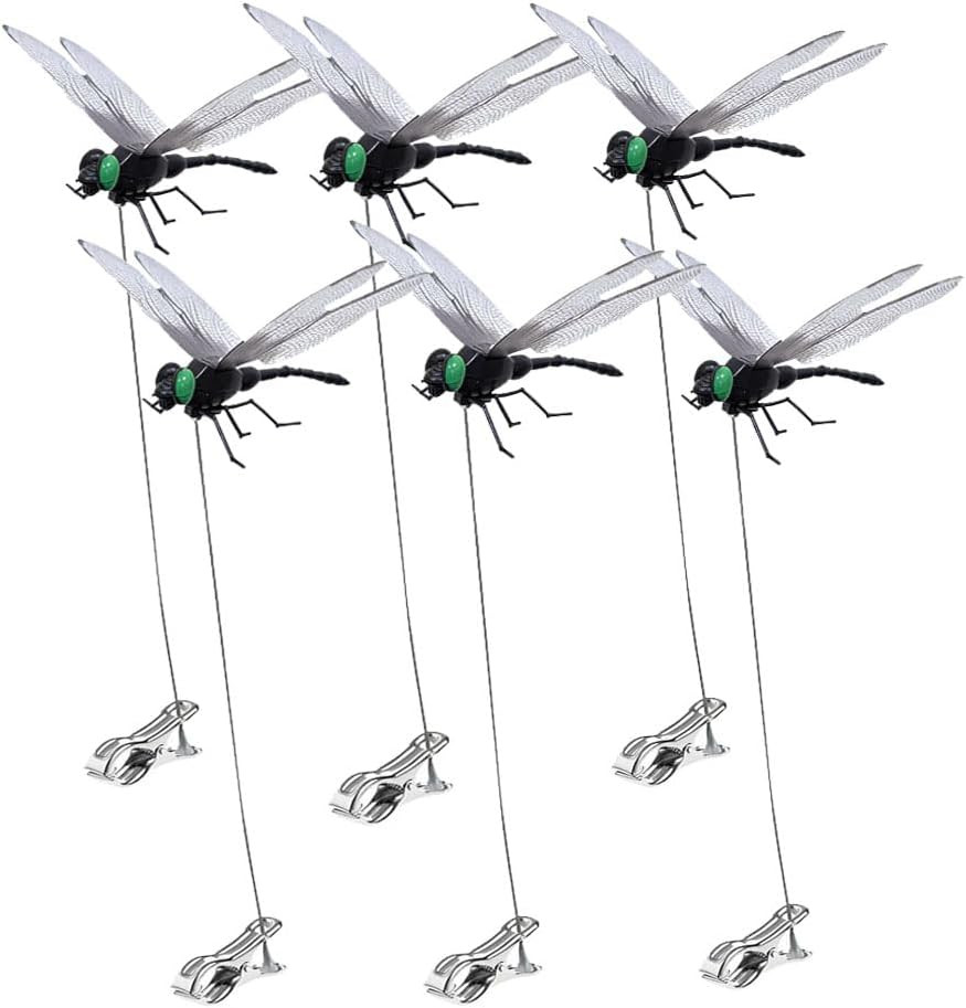 Dragonfly Garden Stakes 3D Fly Deer Bird Scare Deterrent Decor Black 6 Pack NEW