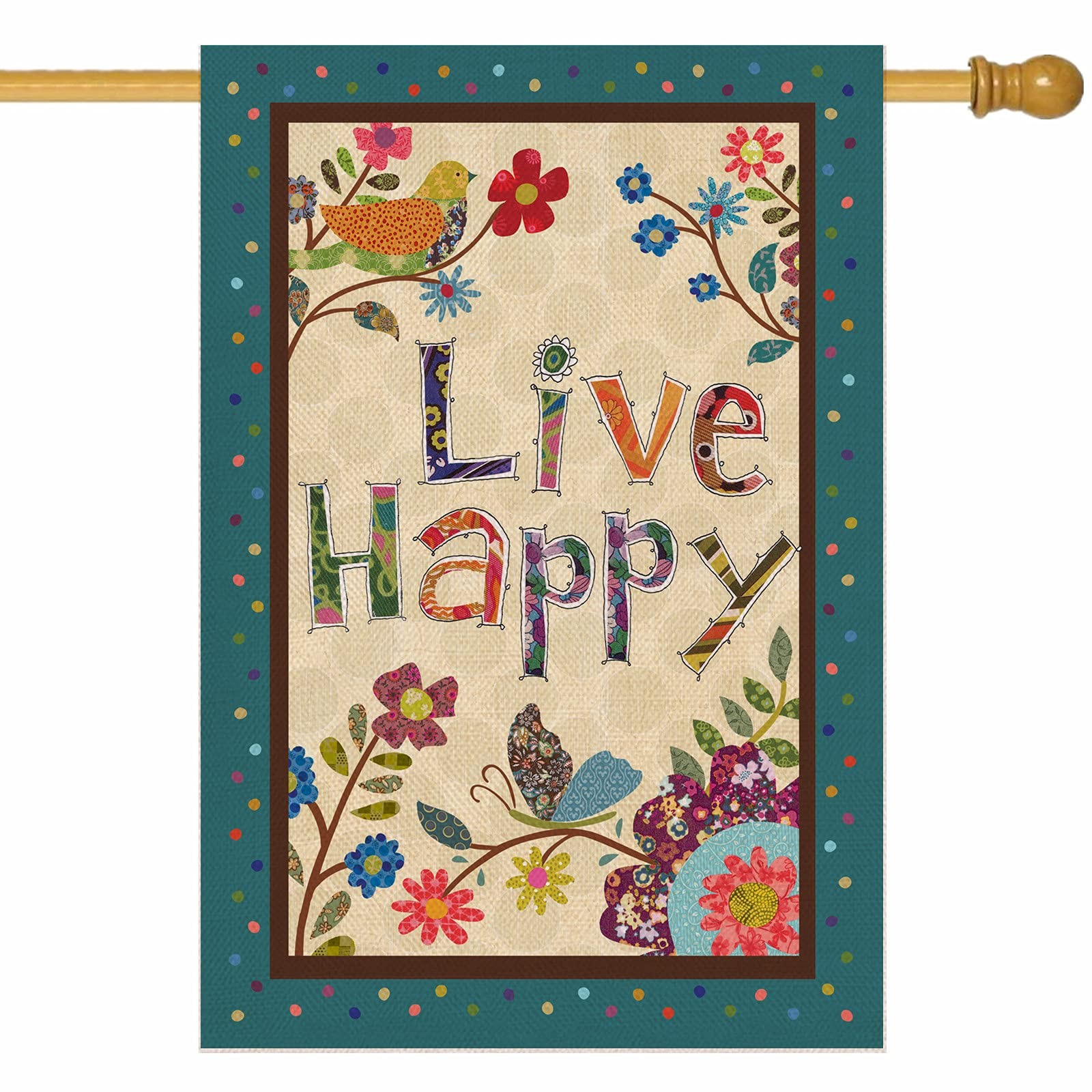 Hzppyz Live Happy Decorative Large House Flag Flower Bird, Spring Summer Insp…