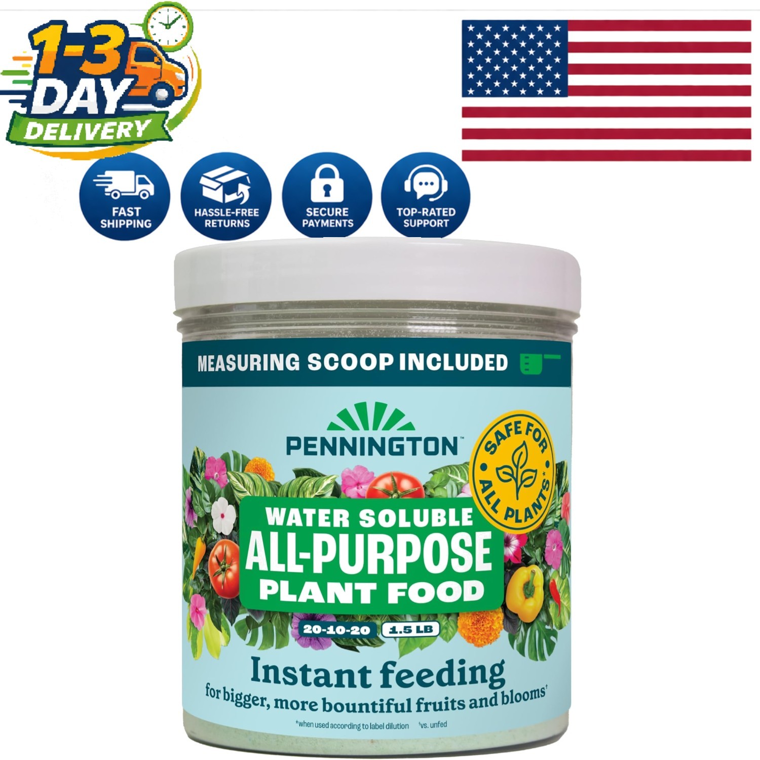 Water Soluble All Purpose Plant Food 20-10-20 – 1.5 lb for Lush Growth