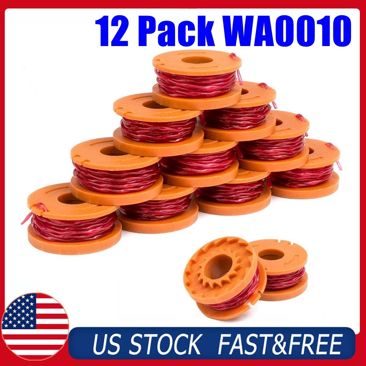 For WORX WA0010 Replacement Spool Line For Grass Trimmer/Edger, 10ft, 12PCS