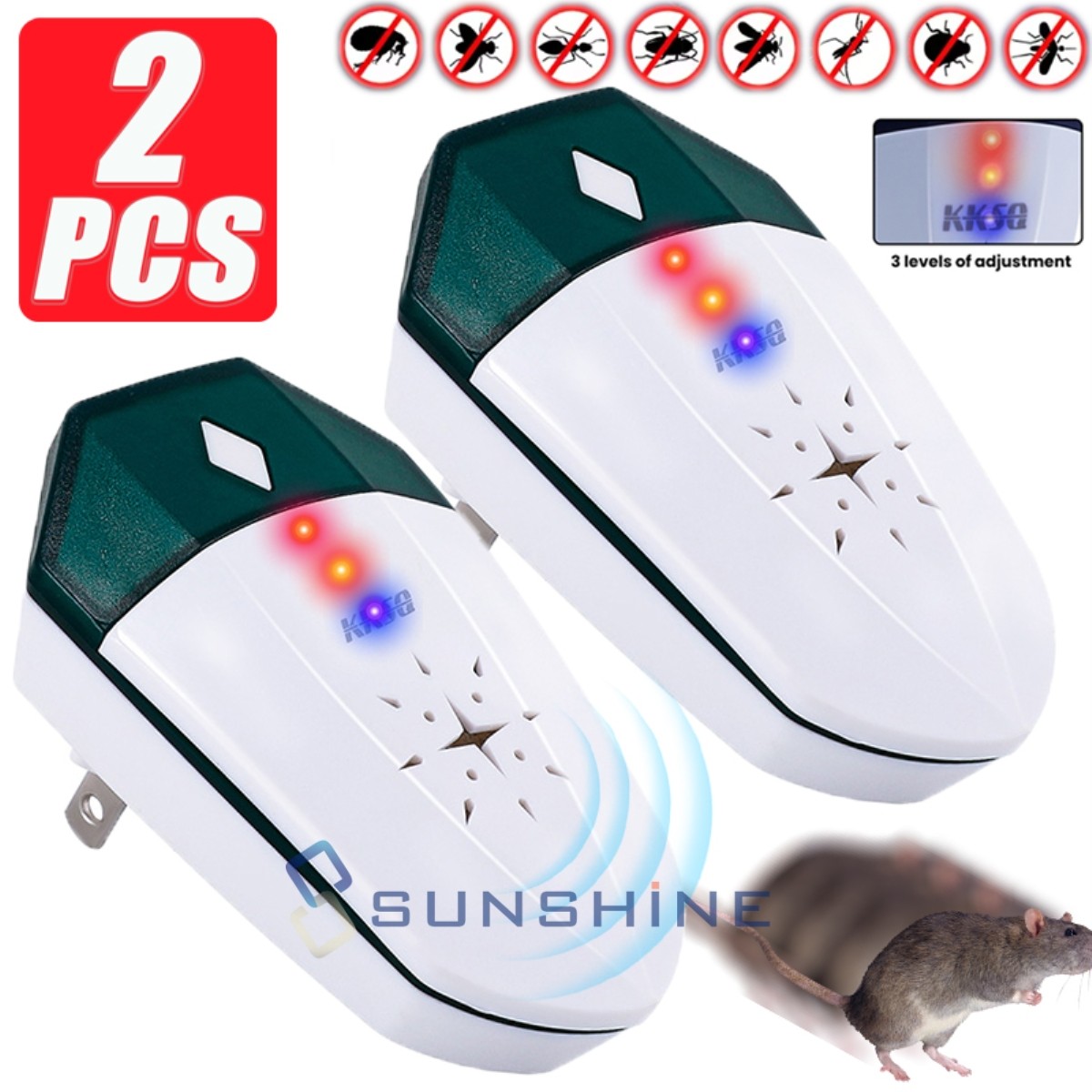 2 Pest Reject Plug In Sonic Repeller Home Bed Bug Mites Spider Defender Roaches