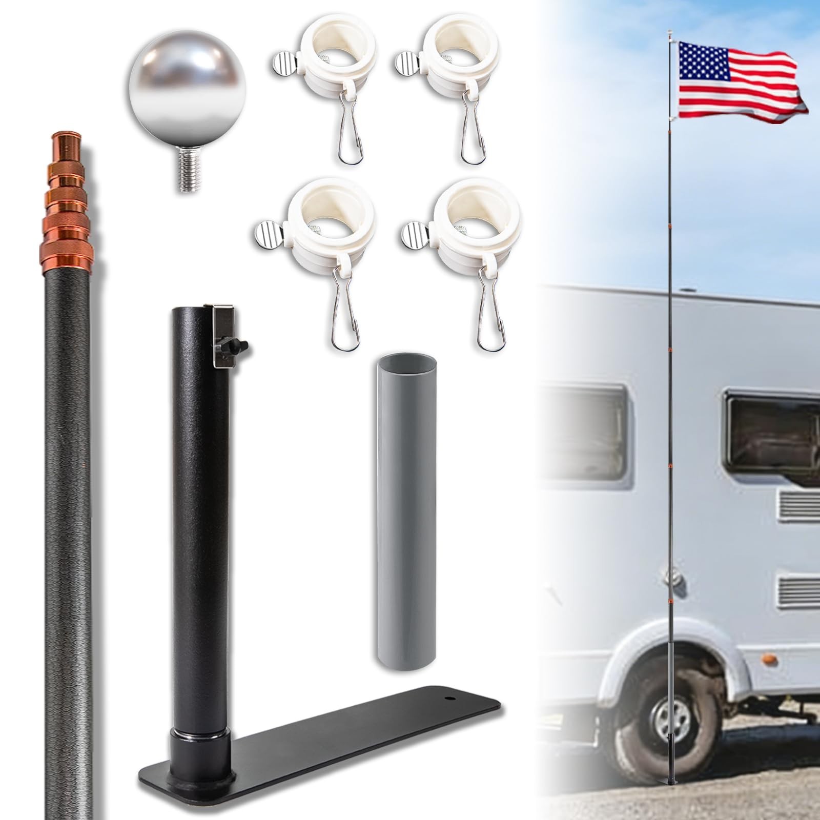 Zelvoro Tailgate Flag Pole And Base Kit, Tailgating Flag Pole Tire Mount/Stand