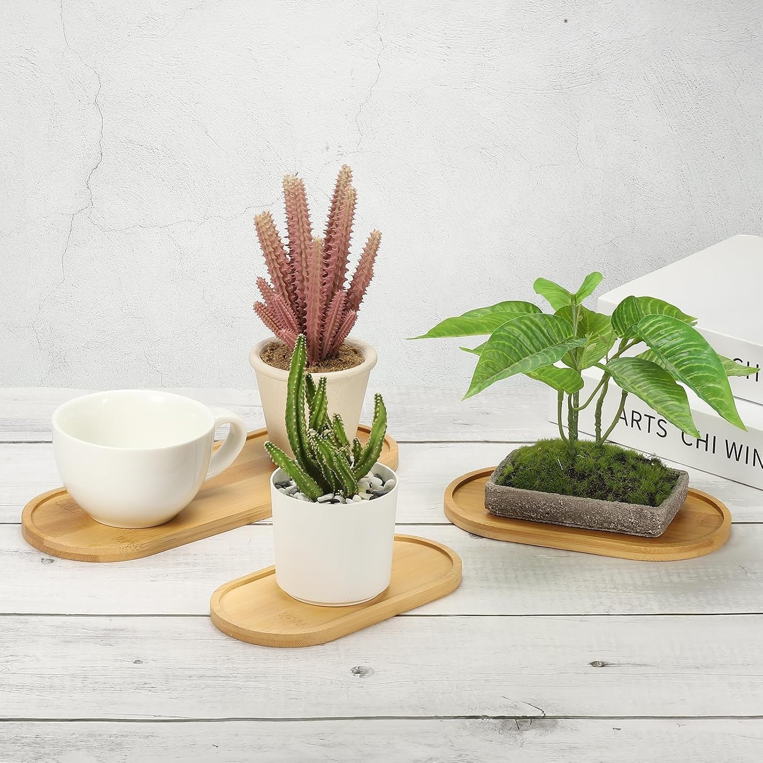Elegant 7×3.5 Inch Bamboo Wood Saucer – Non-Slip Rectangular Plant Tray