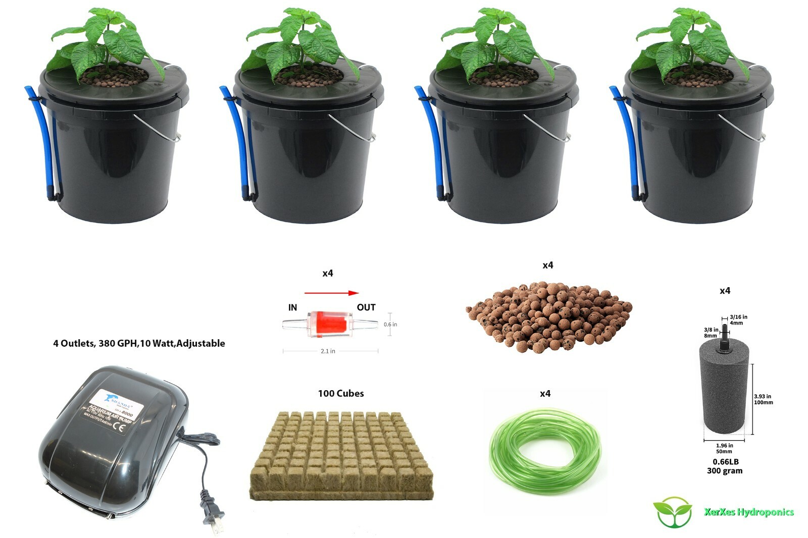 XerXes Hydroponics Deep Water Culture DWC Hydroponic System,3.5 Gallon[Set of 4]
