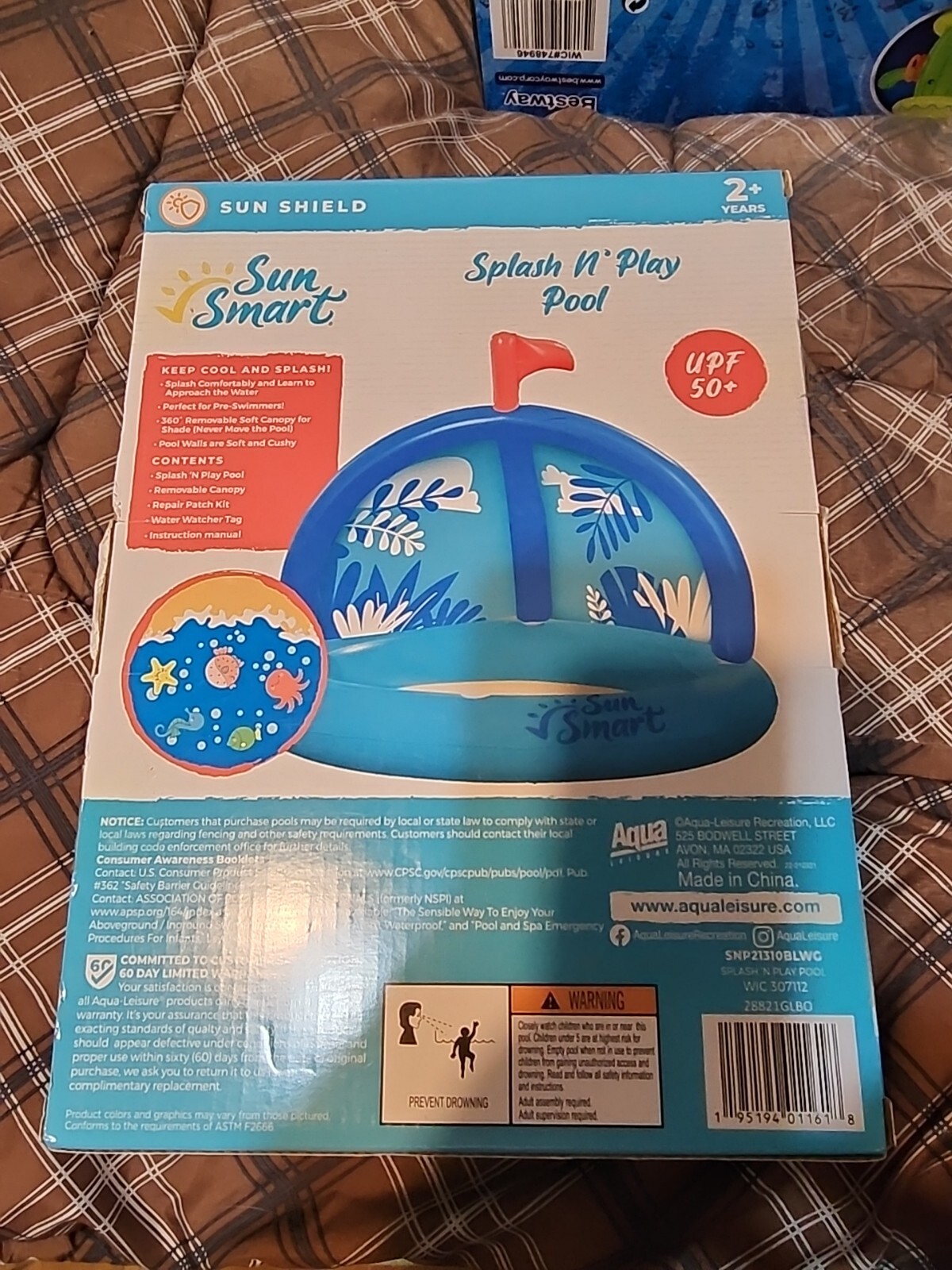 Splash n’ Play Pool w/ Adjustable Canopy Top Blue Toddlers 2+ Years