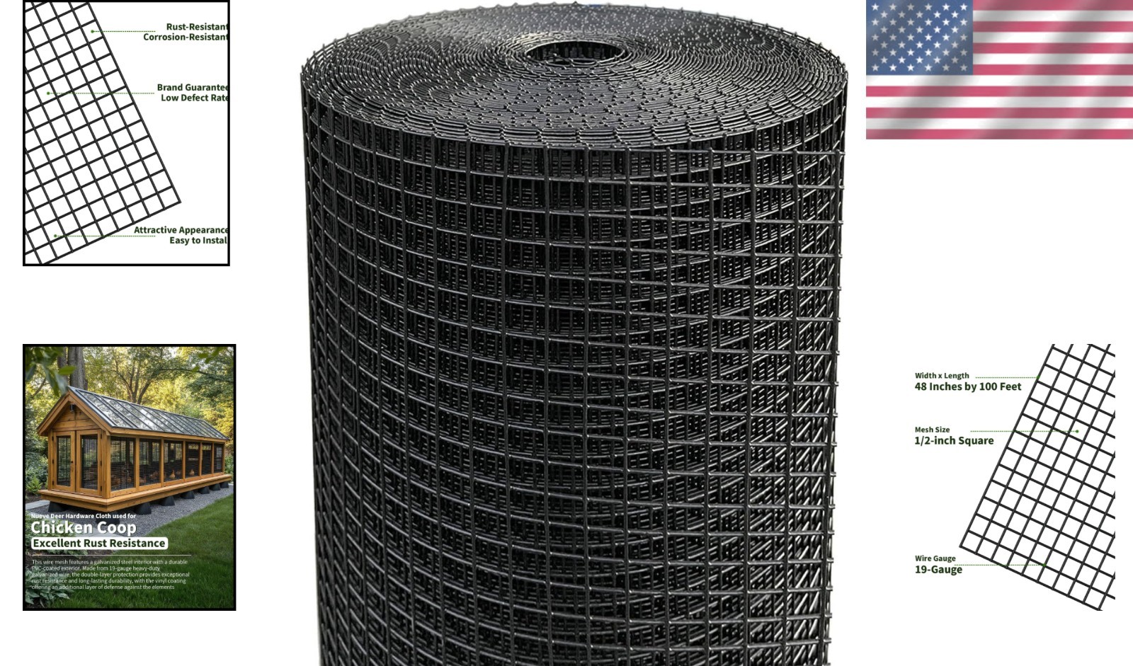 Black Hardware Cloth 1/2″ 48×100 ft – 19-Gauge