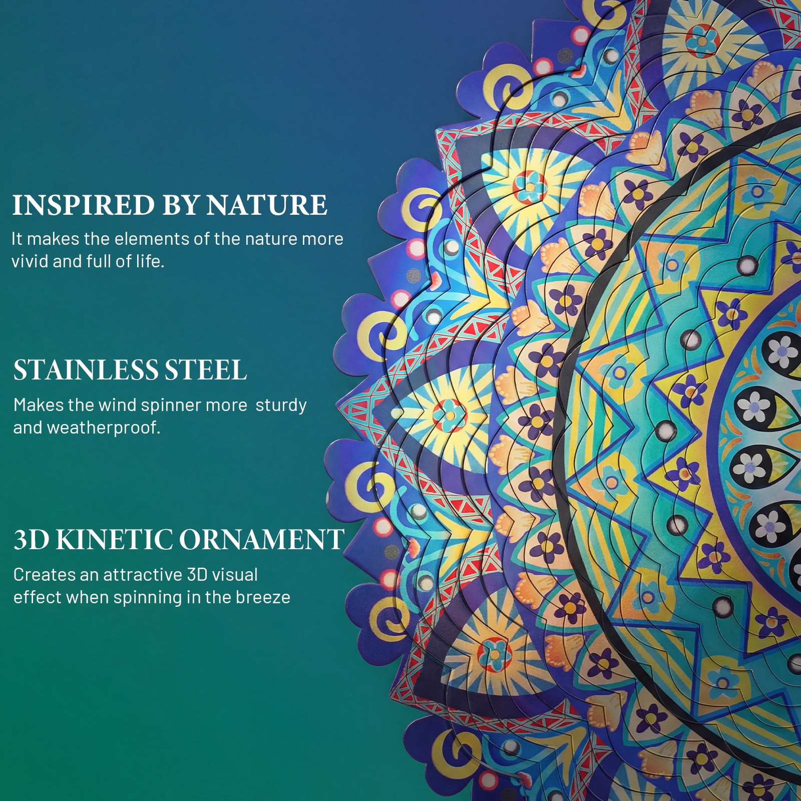 3D Mandala Wind Spinner Metal Hanging Wind Sculpture Outdoor Garden Home Decor