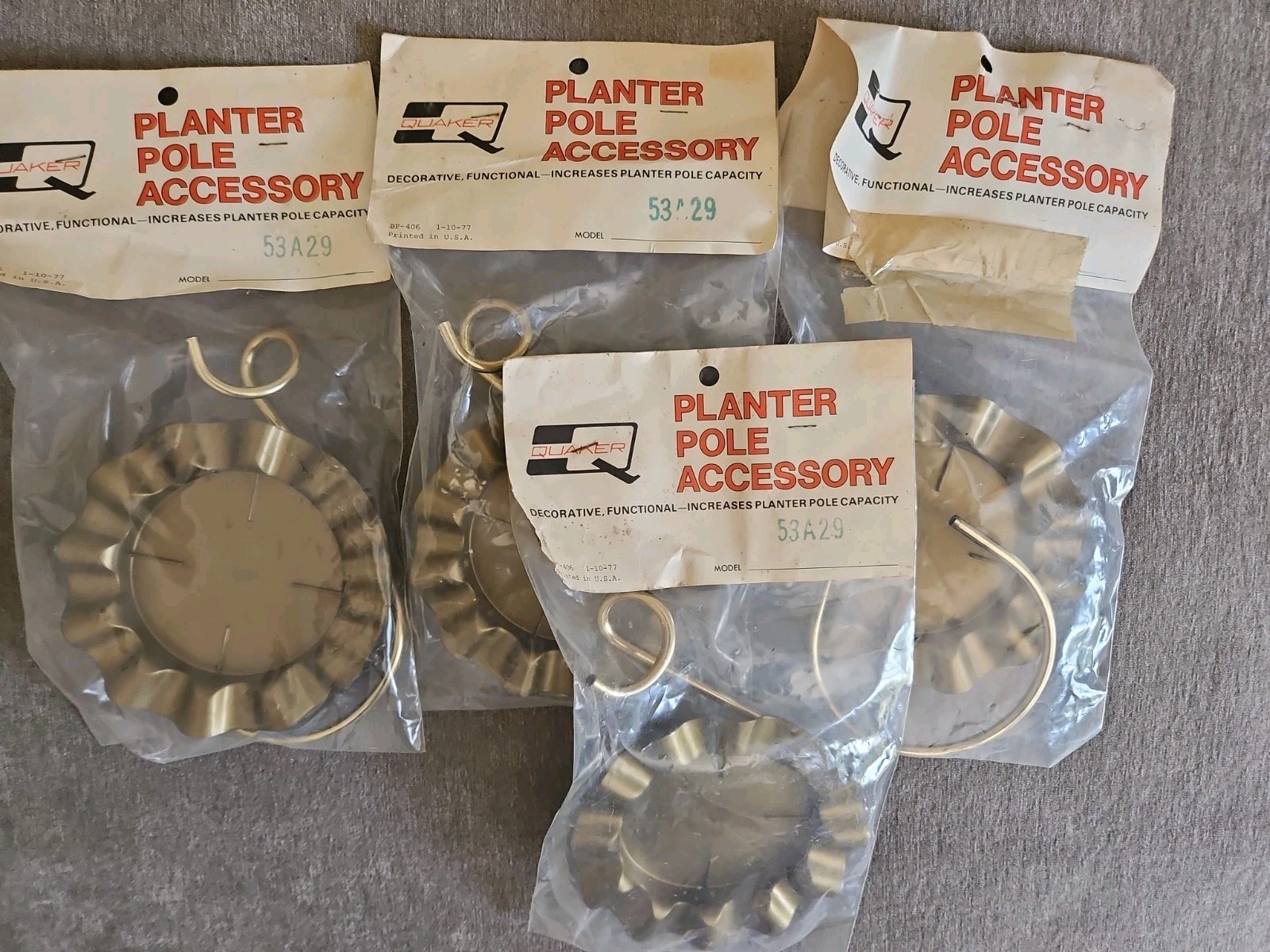 Vintage 70s Quaker Pole Plant Accessory Lot Of 4 Plant Holder Gold Tone NIB