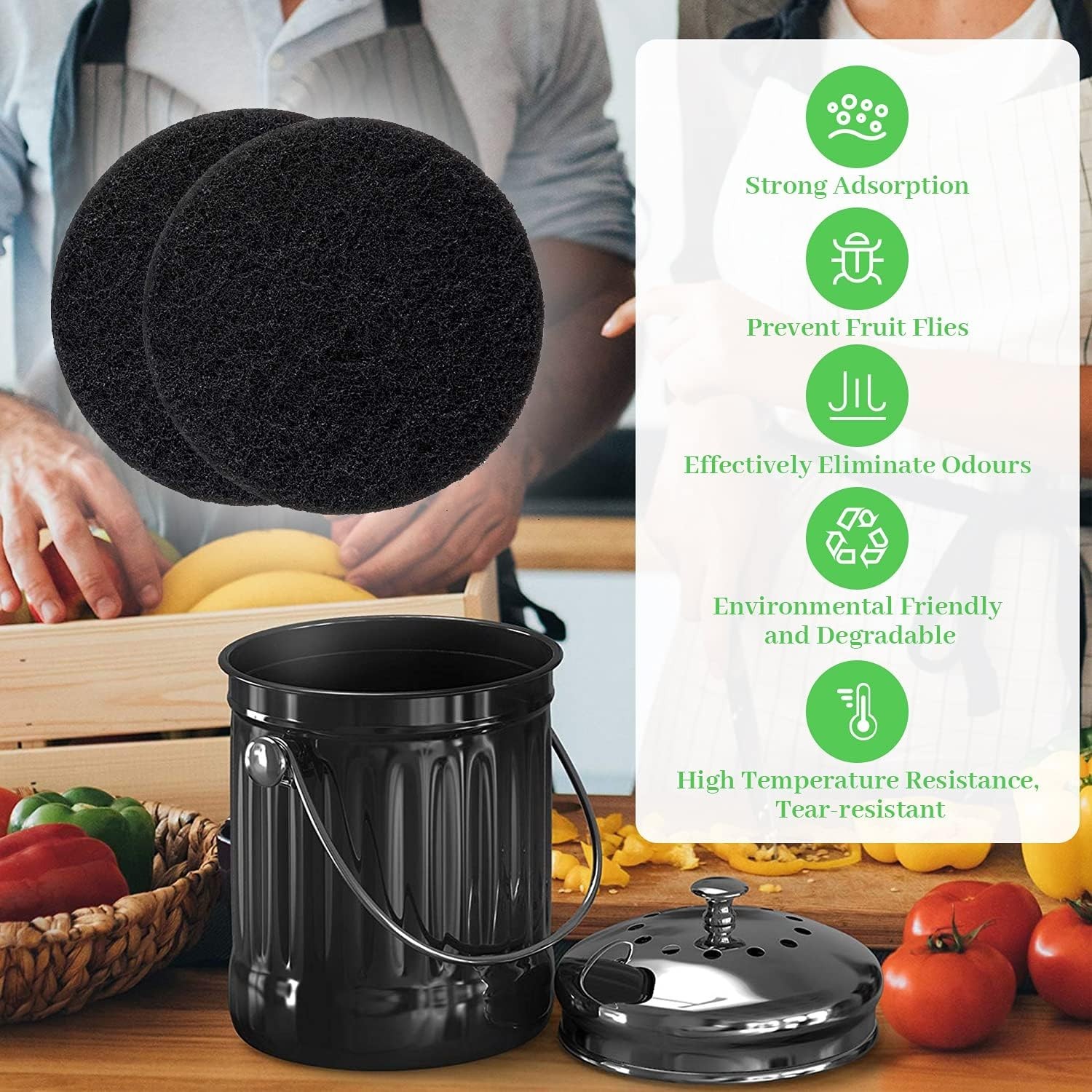7 Pack Charcoal Filters for Compost Bin, 6.7 Inch Round Kitchen Odor Absorbers