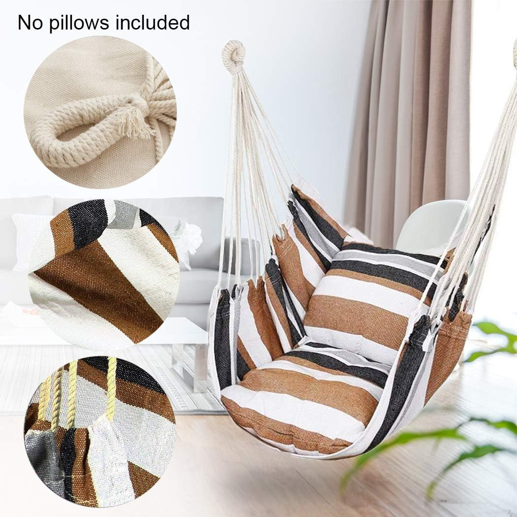 Hammock Chair Swing with Leg Rest Cotton Canvas Hanging Chair 300 lb