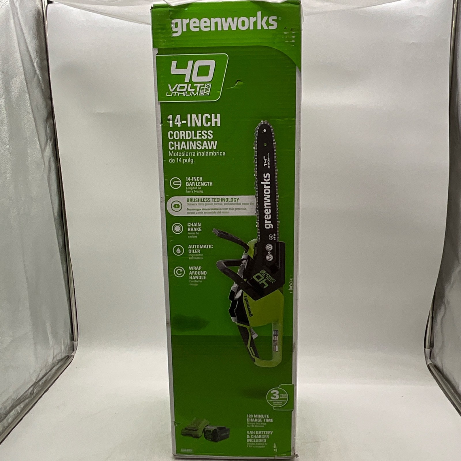 Greenworks CSF403 40V Lithium-Ion 14″ Cordless Chainsaw w/Battery and charger