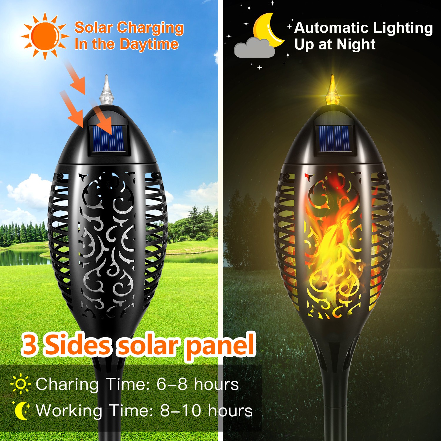 6 Pack LED Solar Flame Torch Lights Outdoor Flickering Garden Yard Pathway Lamps