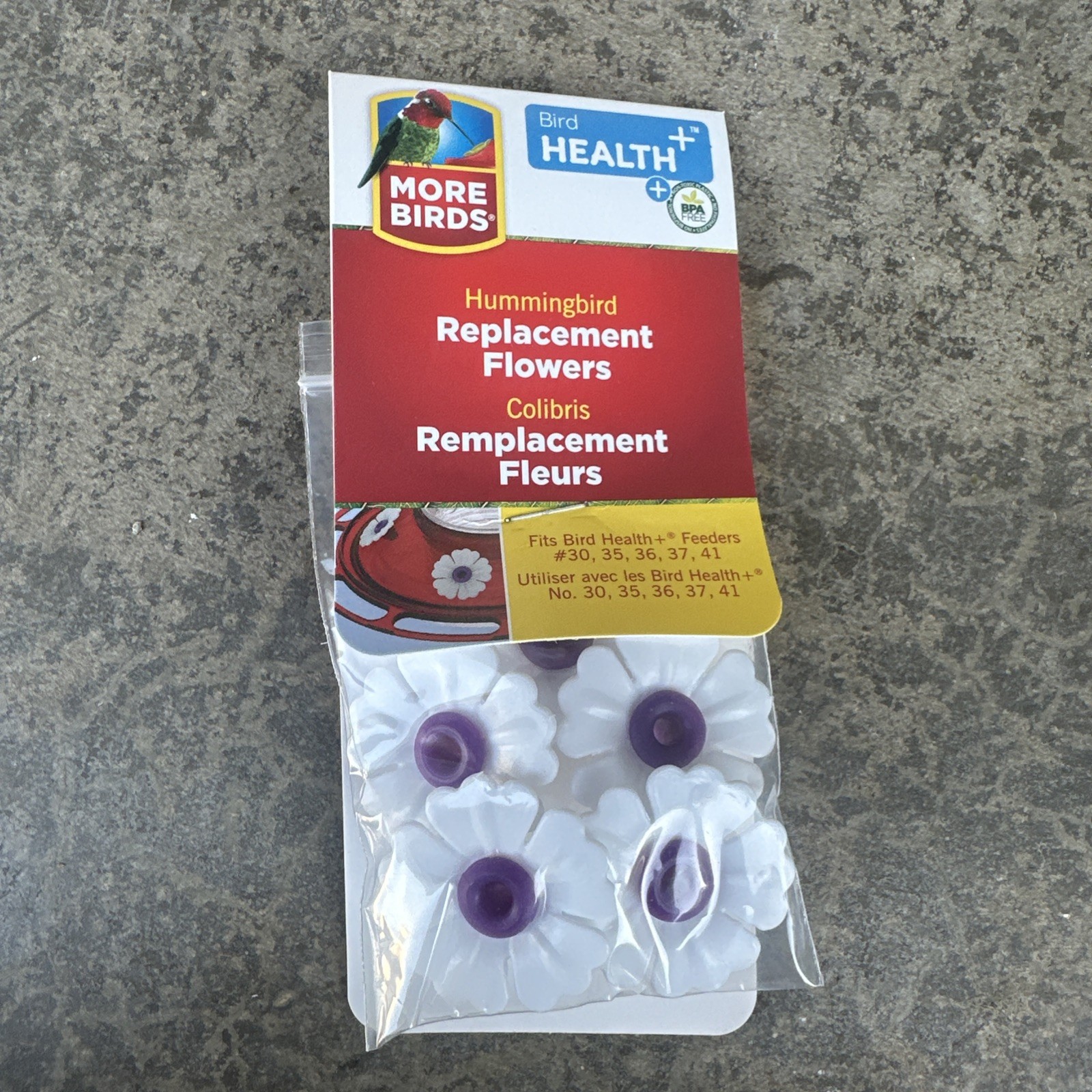 NEW More Birds Replacement Flowers for Hummingbird Feeder, White/purple – 5 Pack