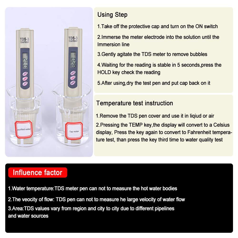 Handheld Water Quality Hardness Purity Digital LCD Meter 0-9990 PPM TDS TDS-3