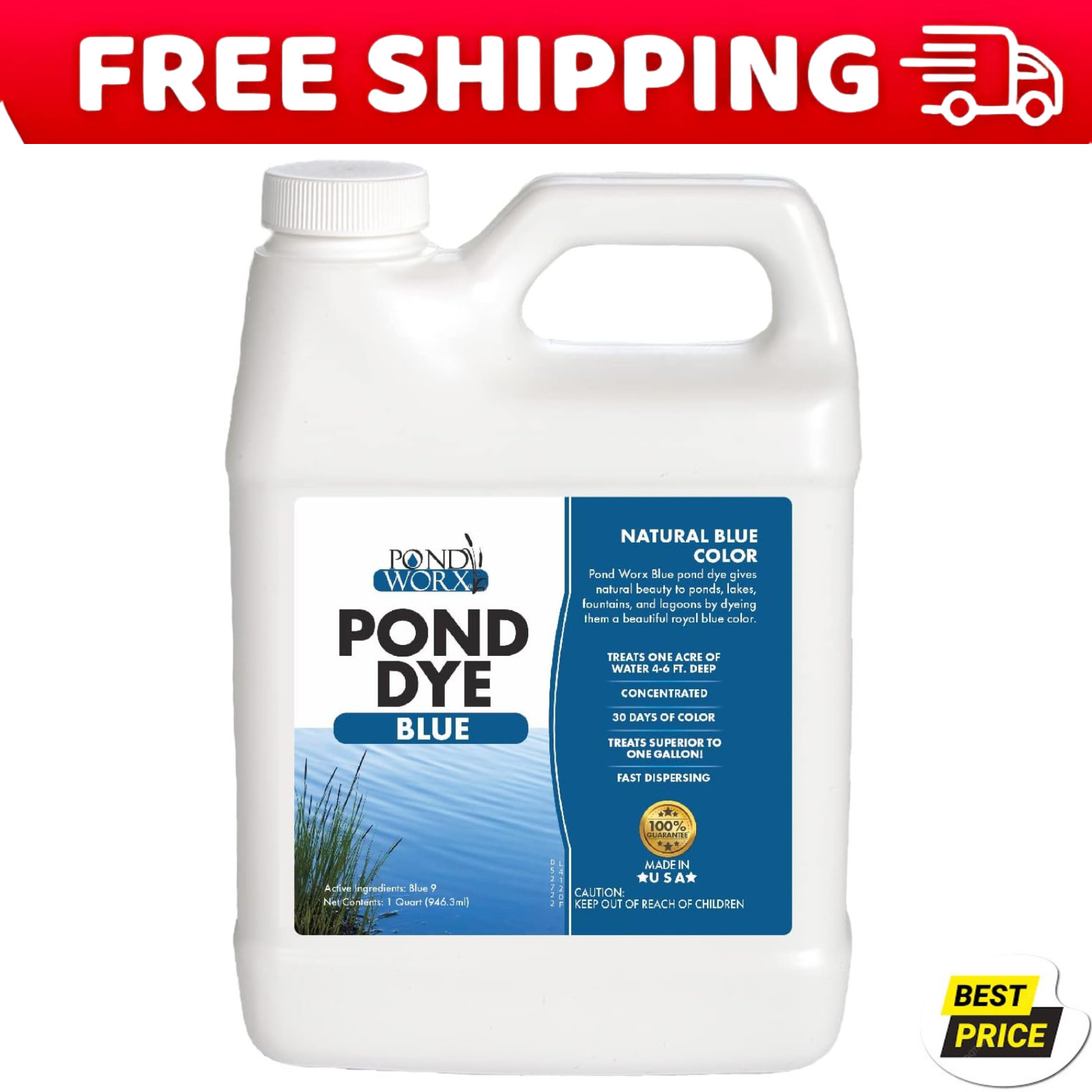 Pond Worx Blue Lake and Pond Dye – 4X Concentrated Liquid Pond Colorant – Shades