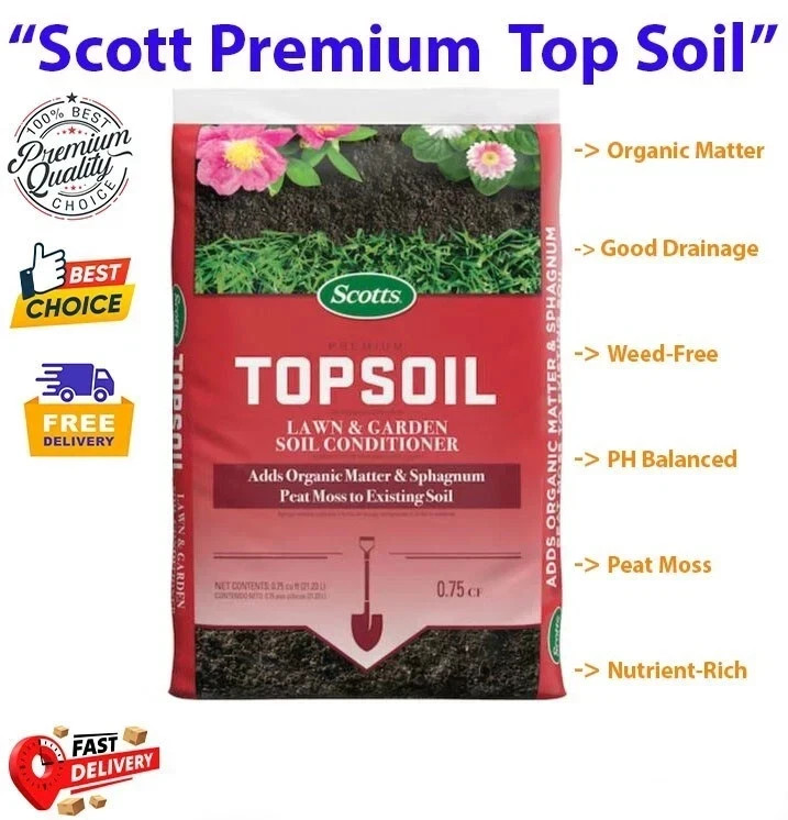 Scotts Premium Topsoil with Peat Moss, 0.75 cuft for healthy lawns free shipping