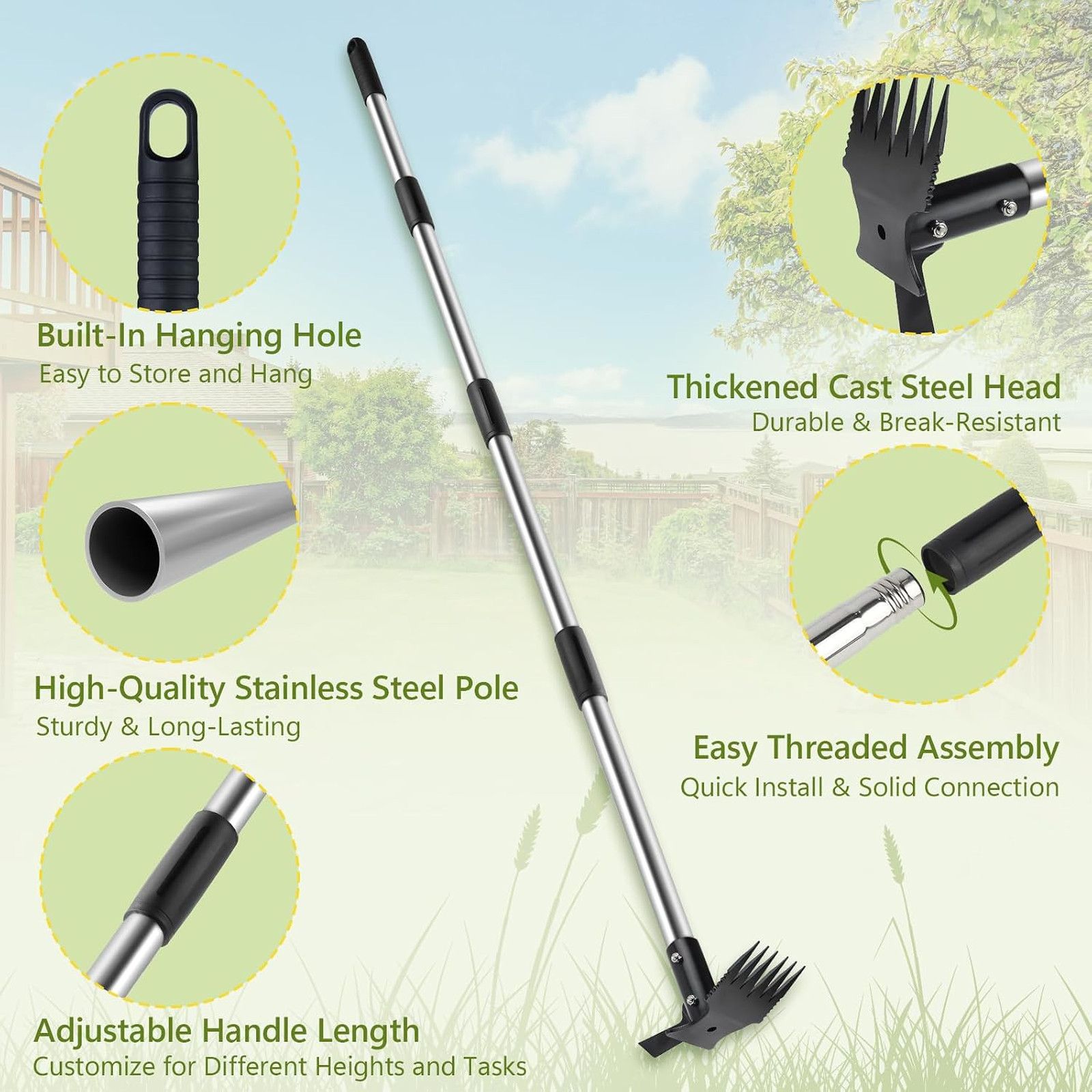 2 in 1 Crack Weeder and Weed Puller with 57 Inch Handle for Lawn Garden Yard