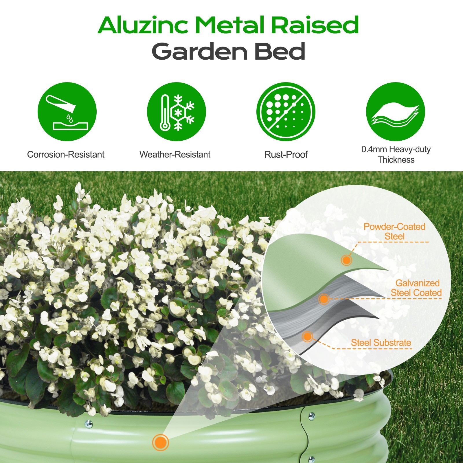 Aoodor 2-in-1 Oval Galvanized Raised Garden Bed Planter Vegetable Flower Herb