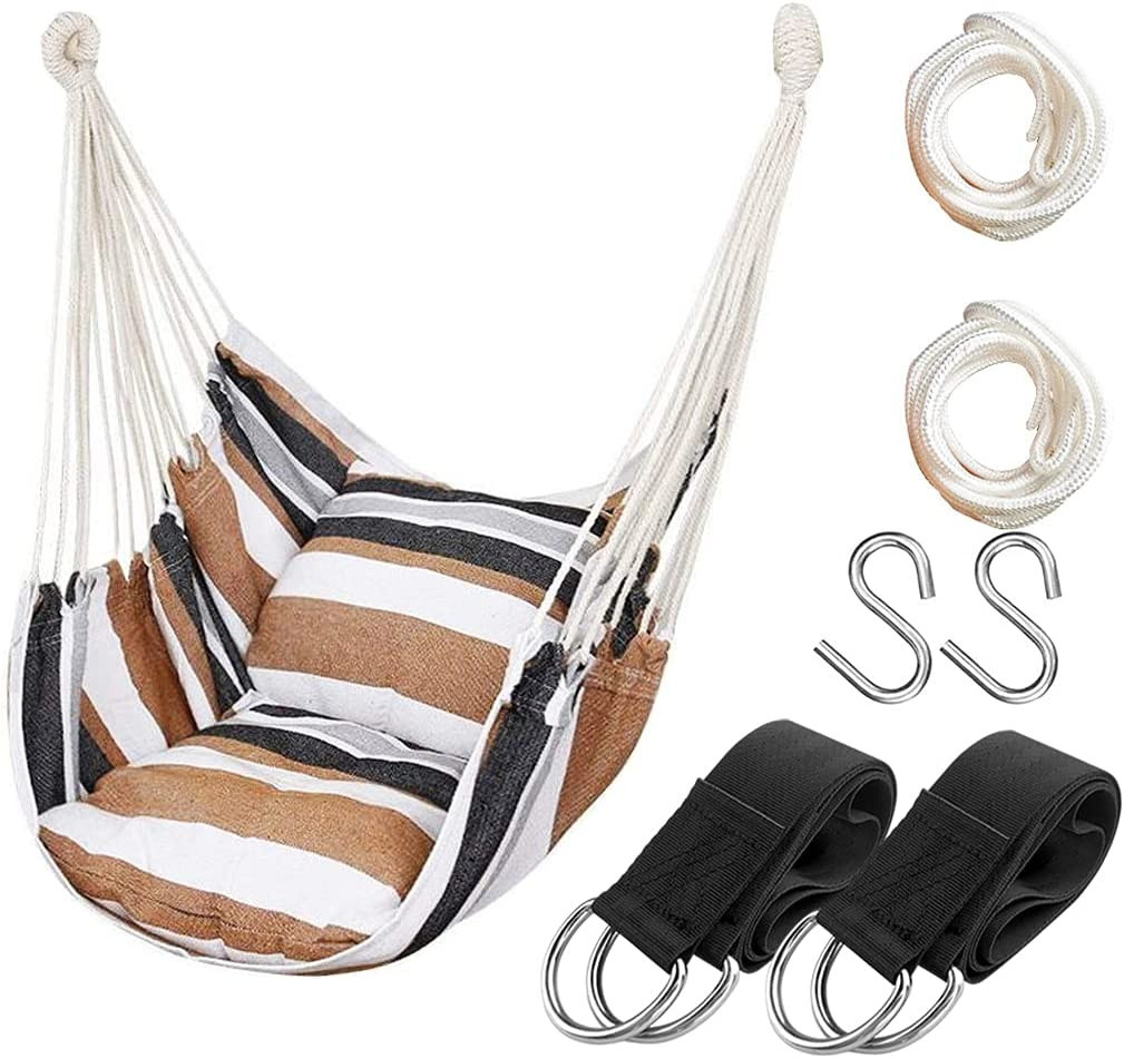 Hammock Chair Swing with Leg Rest Cotton Canvas Hanging Chair 300 lb