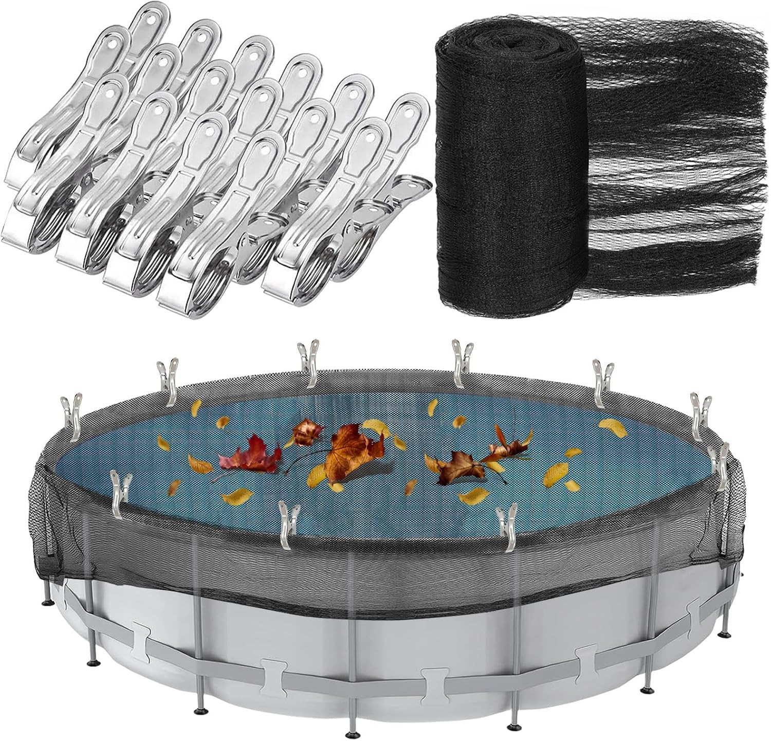 24 Feet round Leaf Net Cover for above Ground Pool, Winter Cover Mesh Cover with