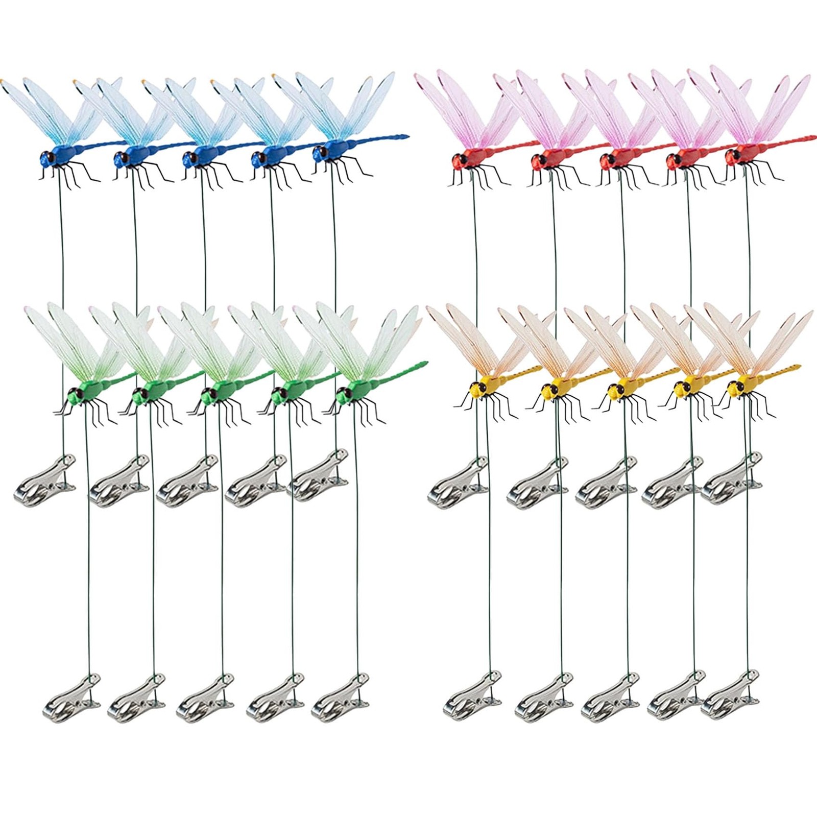 20 Pack 3D Dragonfly Clips, Fake Dragonflies with Stakes, Realistic Plastic D…