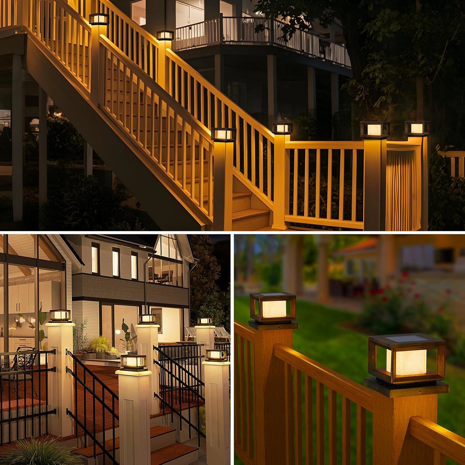 2 Pack LED Solar Post Lights Outdoor Deck Cap Fence Lamp 4×4 6×6 PVC Vinyl Wood