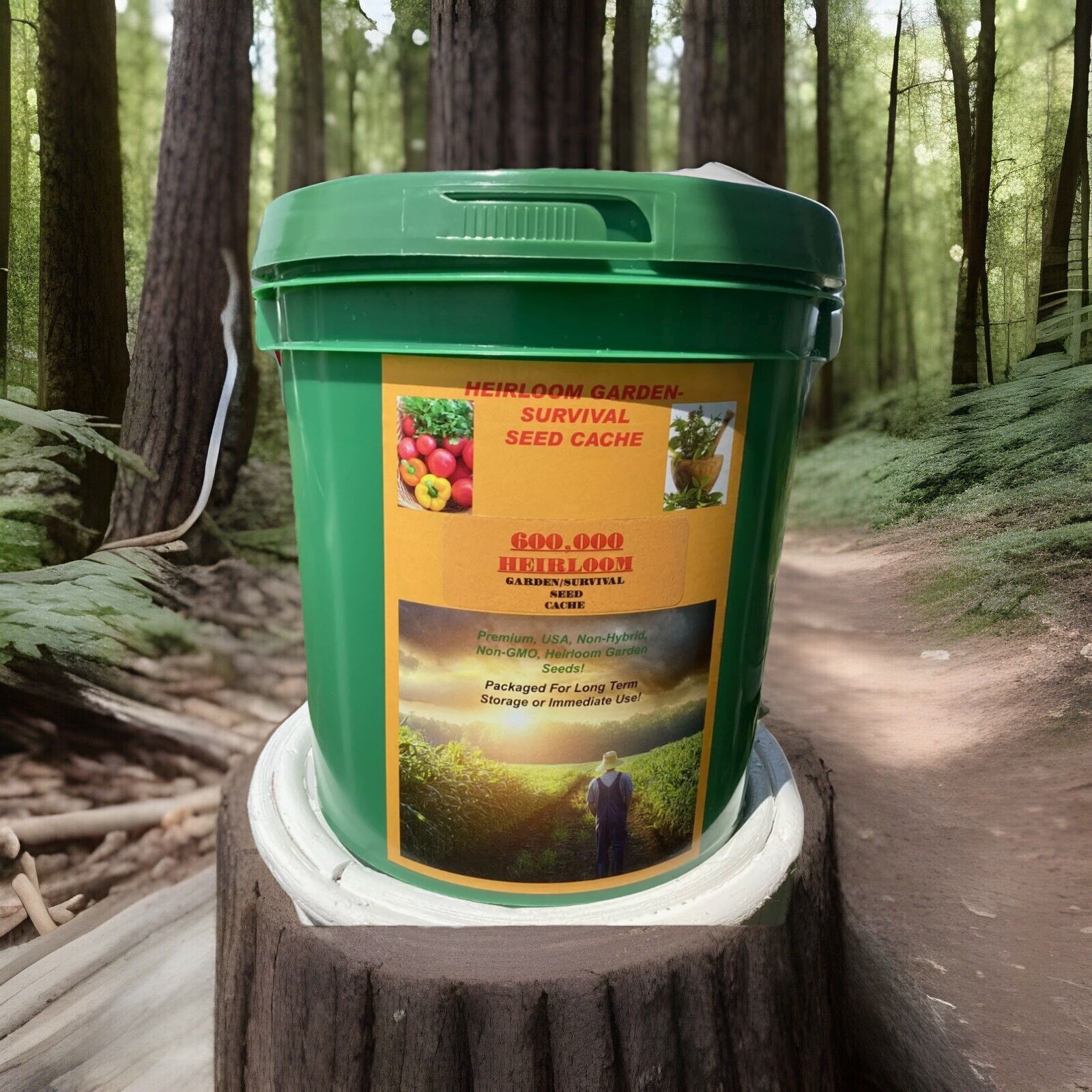 RUGGED SURVIVAL SEED BUCKET 600,000 Non-GMO.HEIRLOOM Veggie~Sprout~Fruit Seeds.
