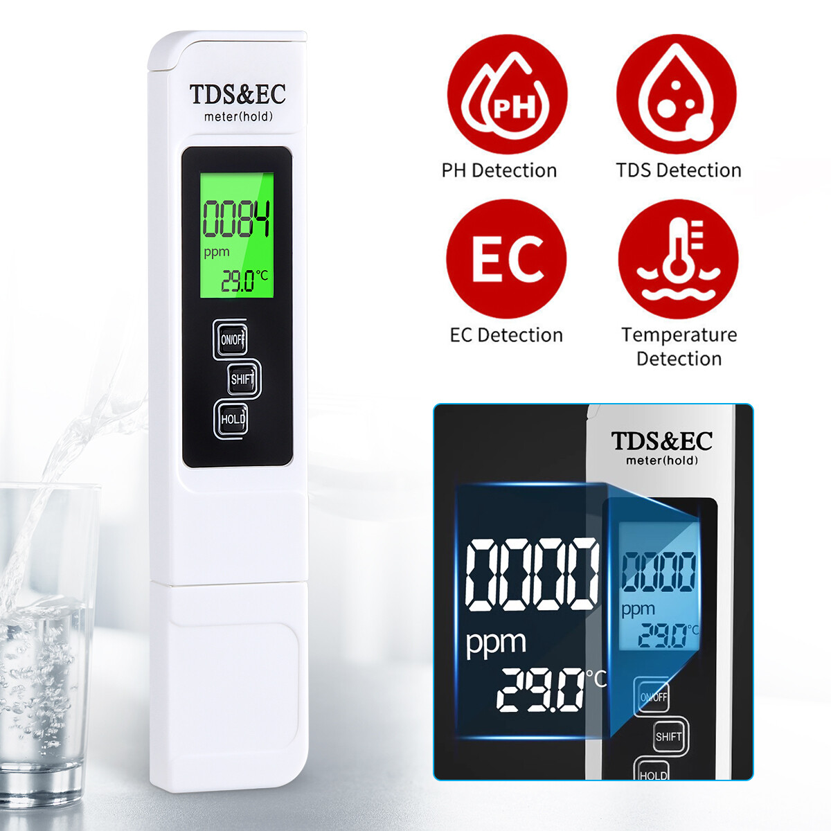 TDS Meter Digital Water Quality Tester Testing Kits for Drinking Water 0-9990ppm