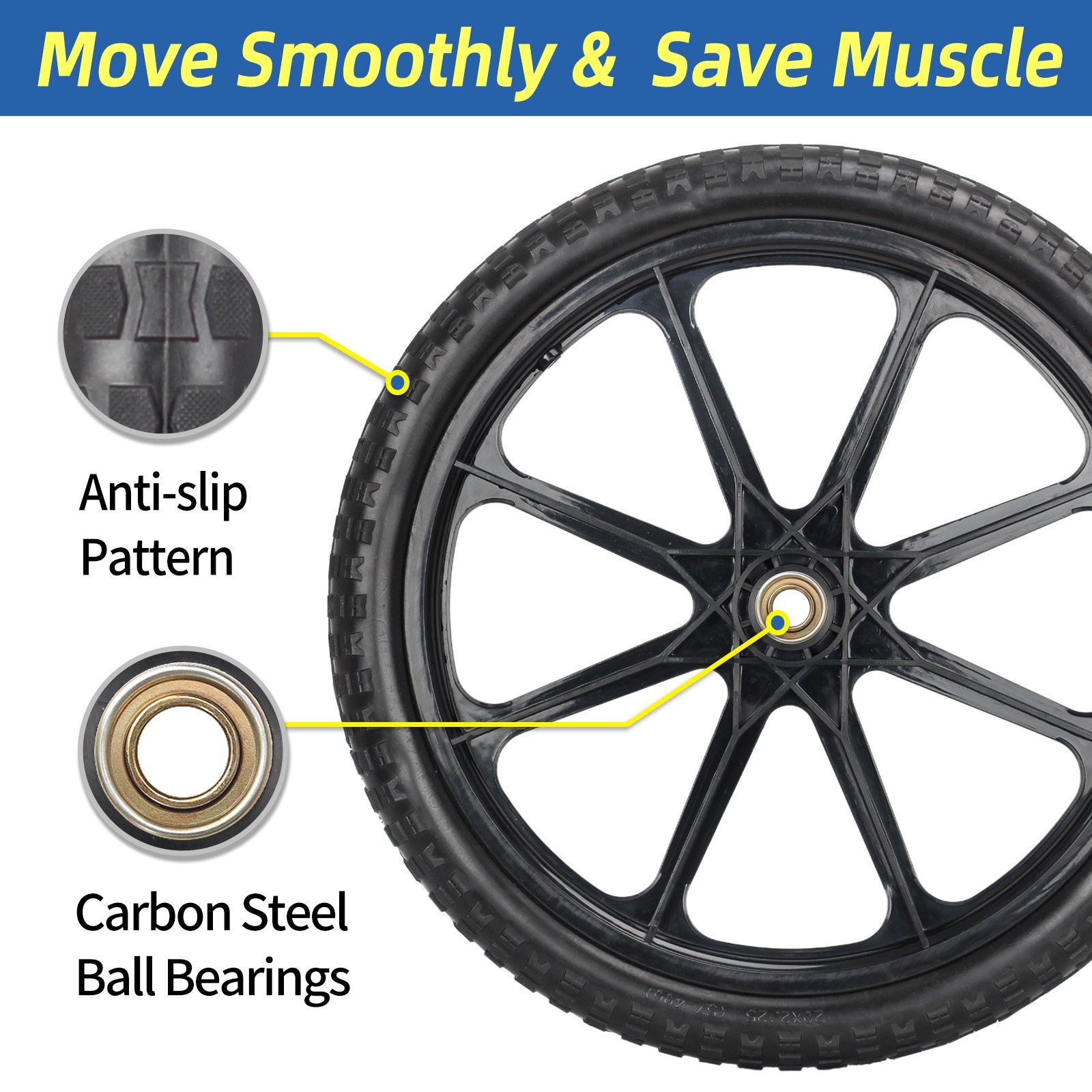 2 Set 20″ Flat Free Tire & Wheel For Rubbermaid Wheelbarrow Garden Yard Cart