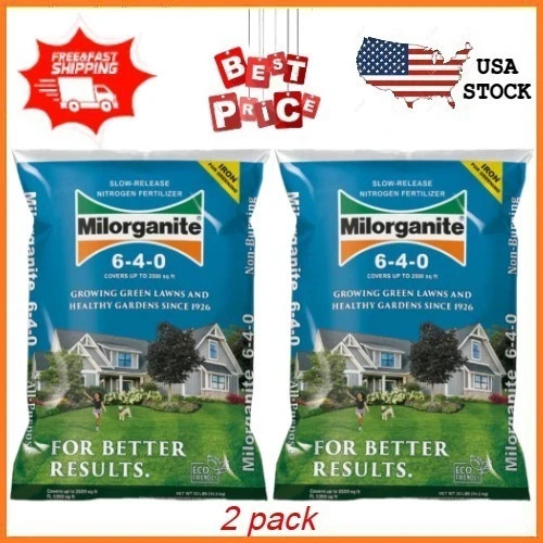 2 pack Milorganite Long Lasting All Purpose Lawn Food, 6-4-0 Fertilizer, 32 lb