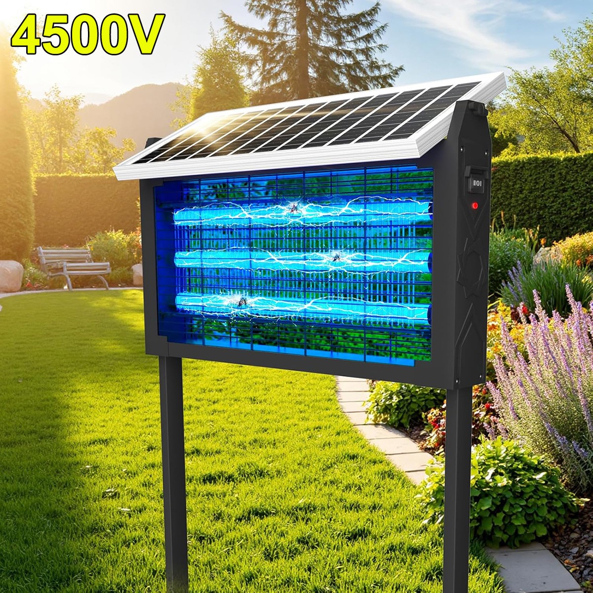 Solar Bug Zapper Outdoor Mosquito Zapper 4500V Waterproof Rechargeable Fly Zappe