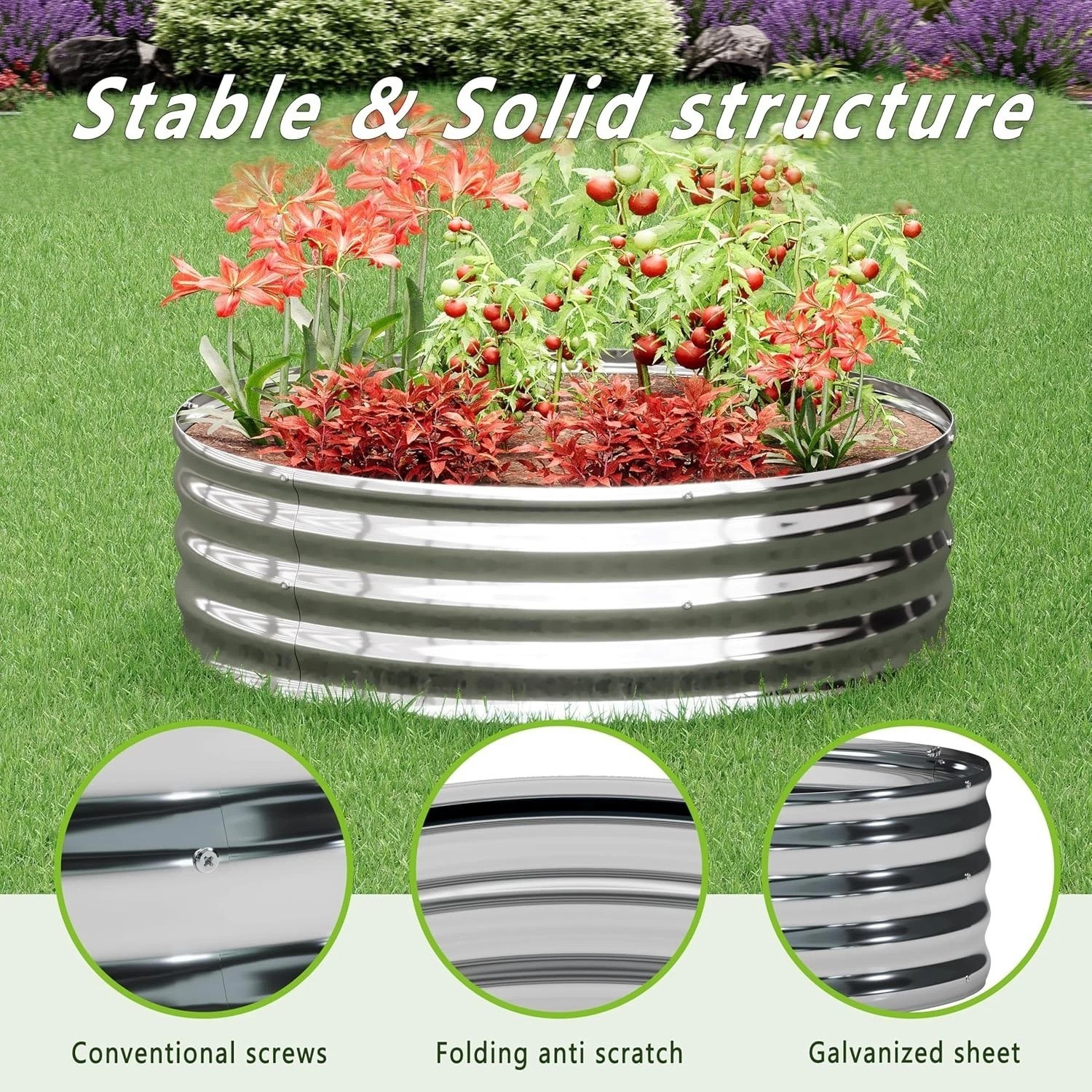 Durable 24in Galvanized Round Raised Garden Bed – Ideal for Outdoor Vegetables