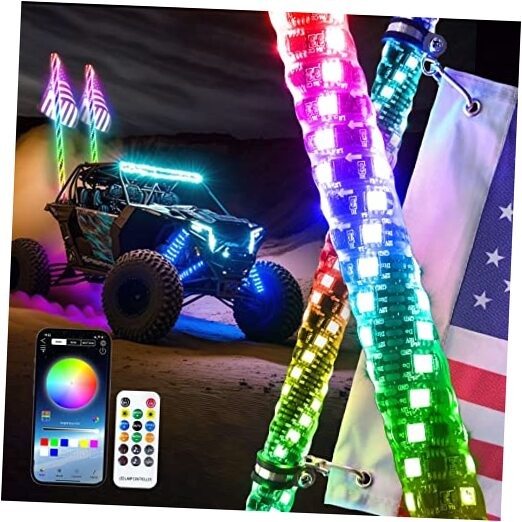 3FT LED Whip Lights for UTV RGB Chasing/Dancing Light Remote Control 3FT-1PC