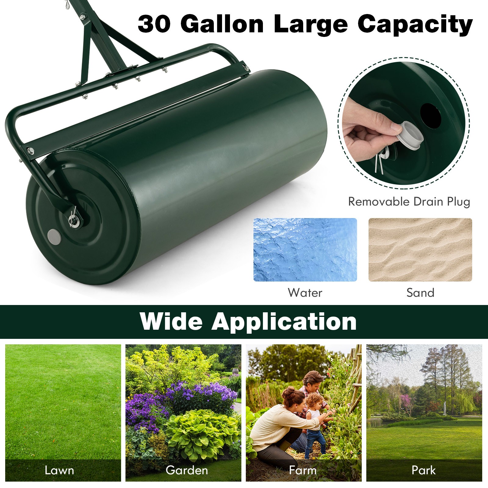 Lawn Roller Push/Tow Behind a Tractor Sod Drum Roller for Garden Yard Park Farm