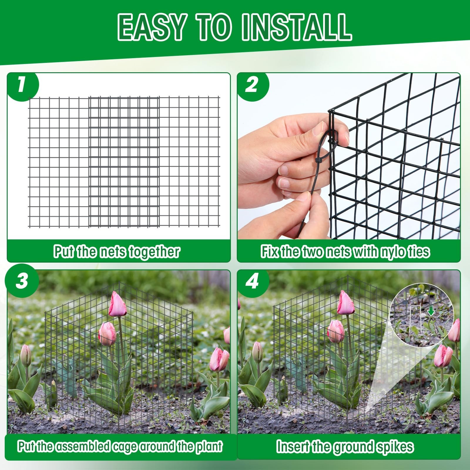 Zubebe 10 Pack Wire Plant Protectors Square Mesh Cage for Shrubs Dark Green