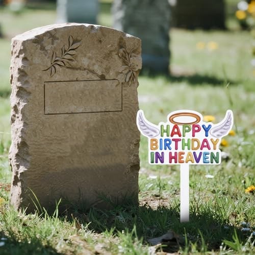 Happy Birthday in Heaven Grave Decorations, 11.81×7.87in Cemetery Metal
