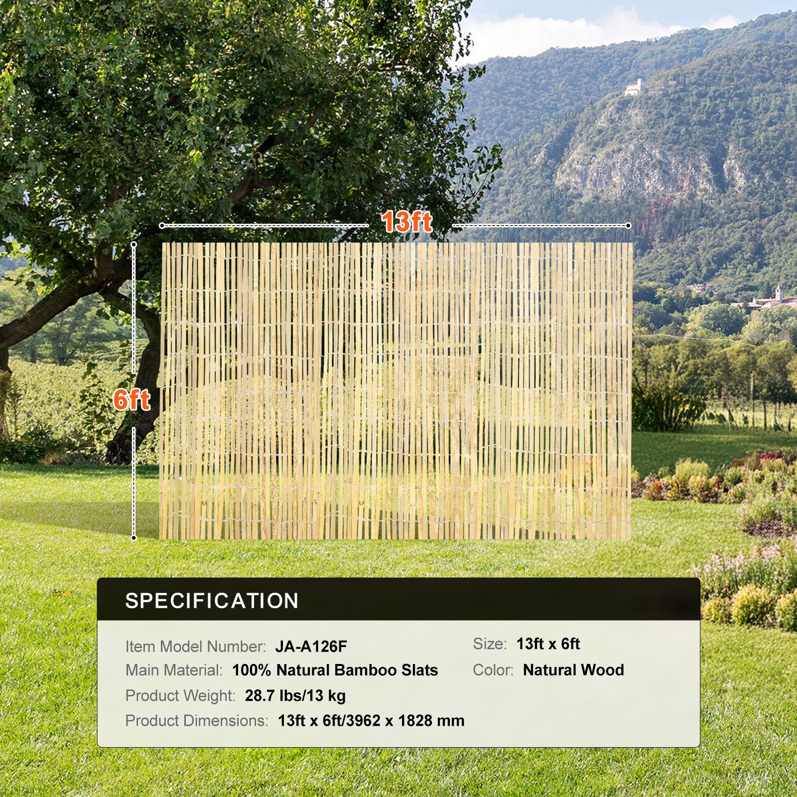 VEVOR Natural Bamboo Slat Screening Privacy Bamboo Slat Fence 6 ft H x 16 ft L
