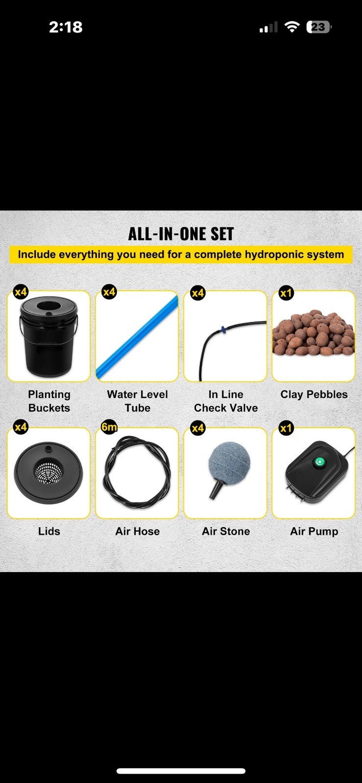 Hydroponics Deep Water Culture DWC Hydroponic System 5 Gallon 4 Buckets