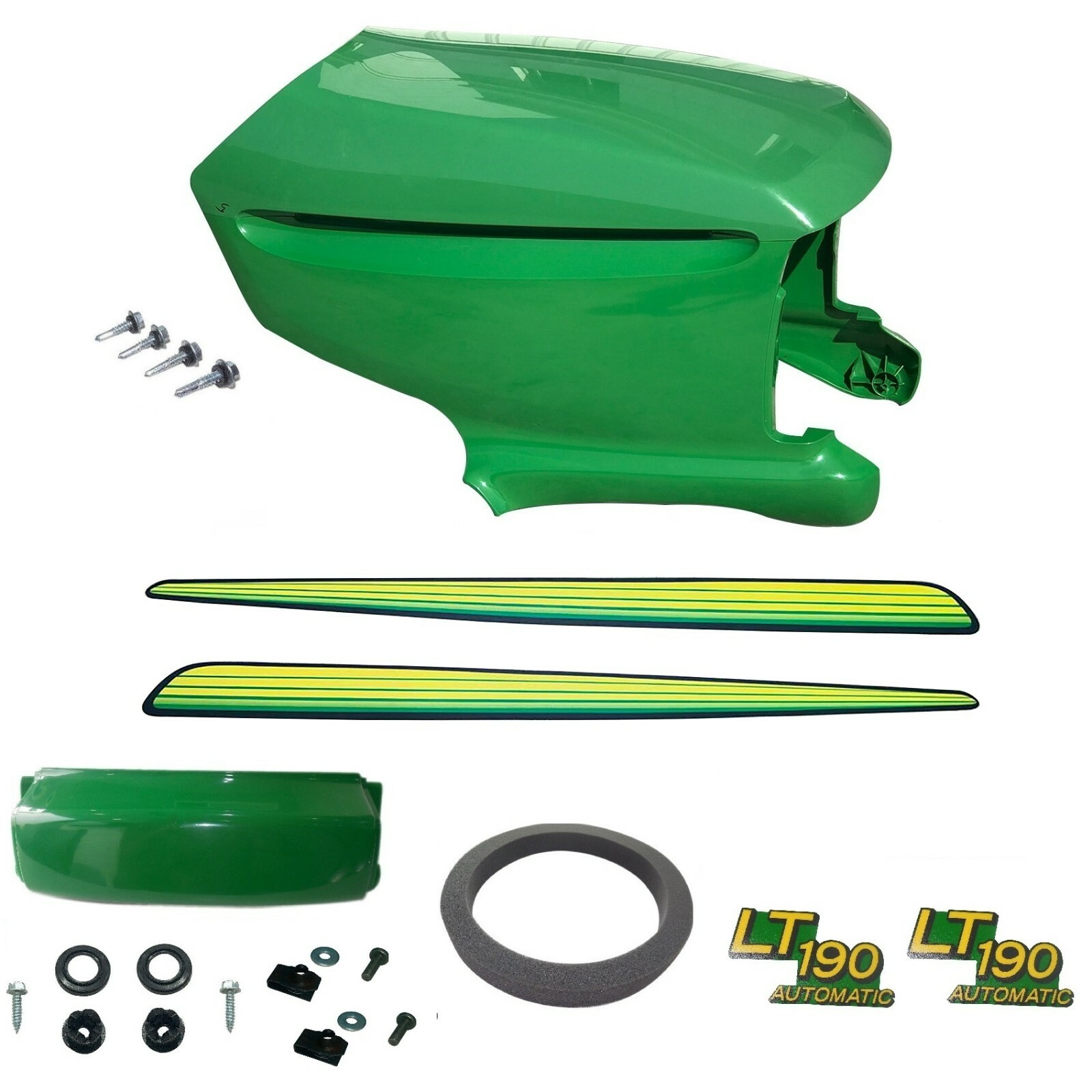 New Upper & Lower Hood/Bumper/Foam Isolator/LH&RH Stickers Fits John Deere LT190