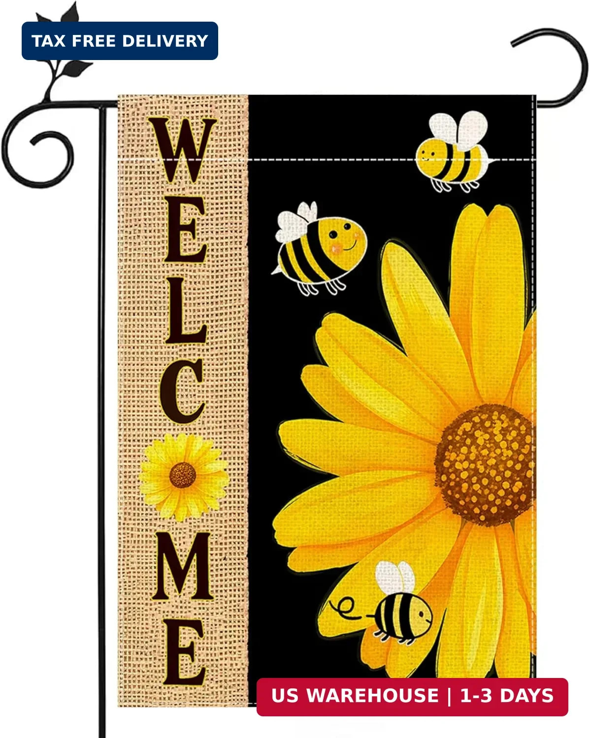 Spring Summer Bee Sunflower Garden Flag 12×18 Inch Double Sided Small Floral Sum