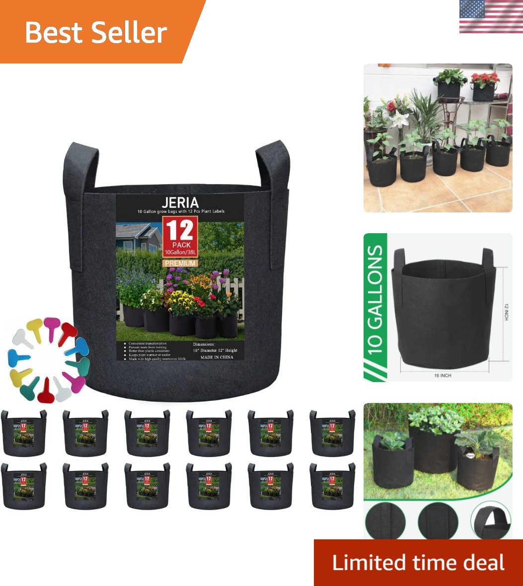 12-Pack 10 Gallon Grow Bags, 300G Thickened Nonwoven Garden Pots,Heavy Duty F…