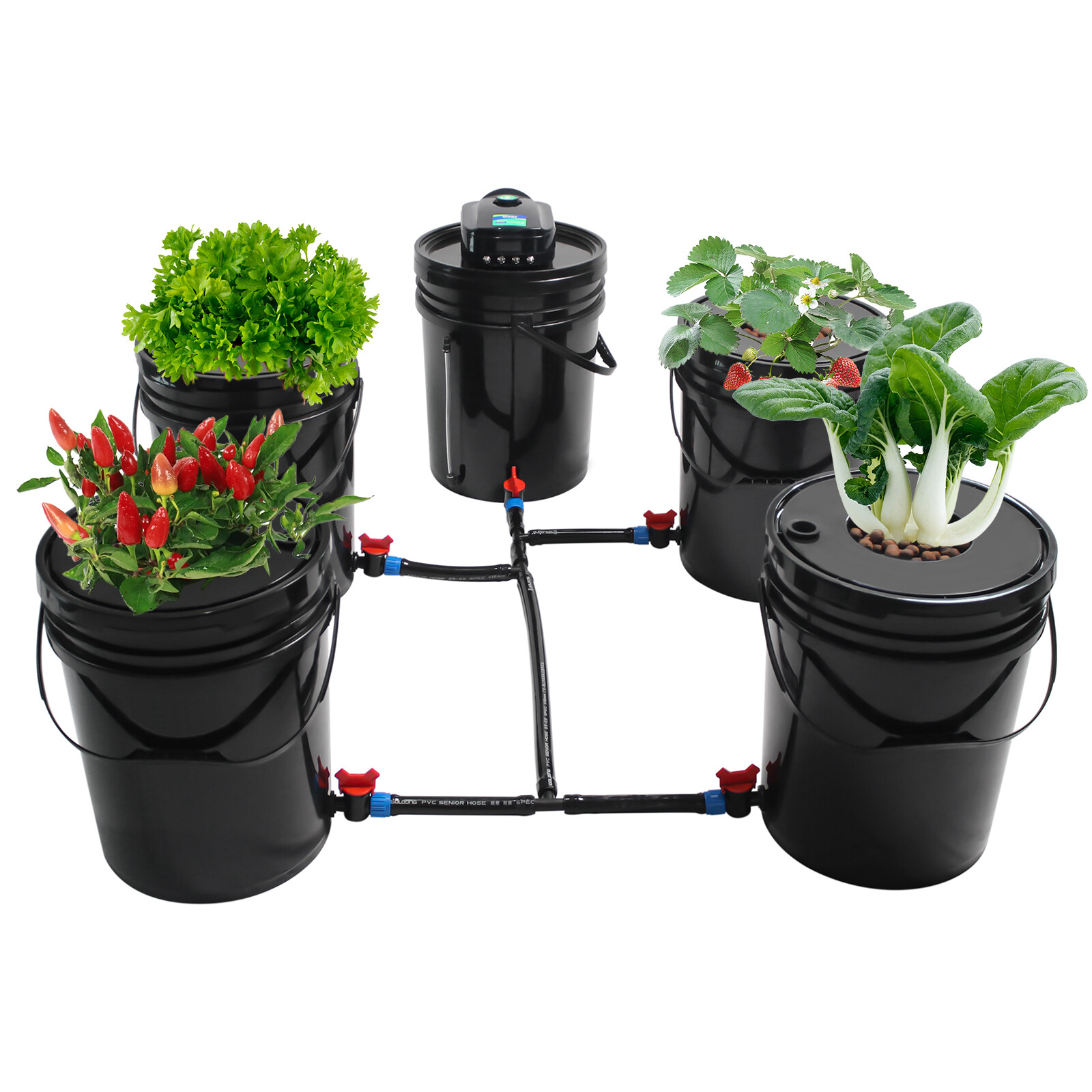 Set of 5 Deep Water Culture DWC Hydroponic Grow System Kit 5 Gallon Round Bucket