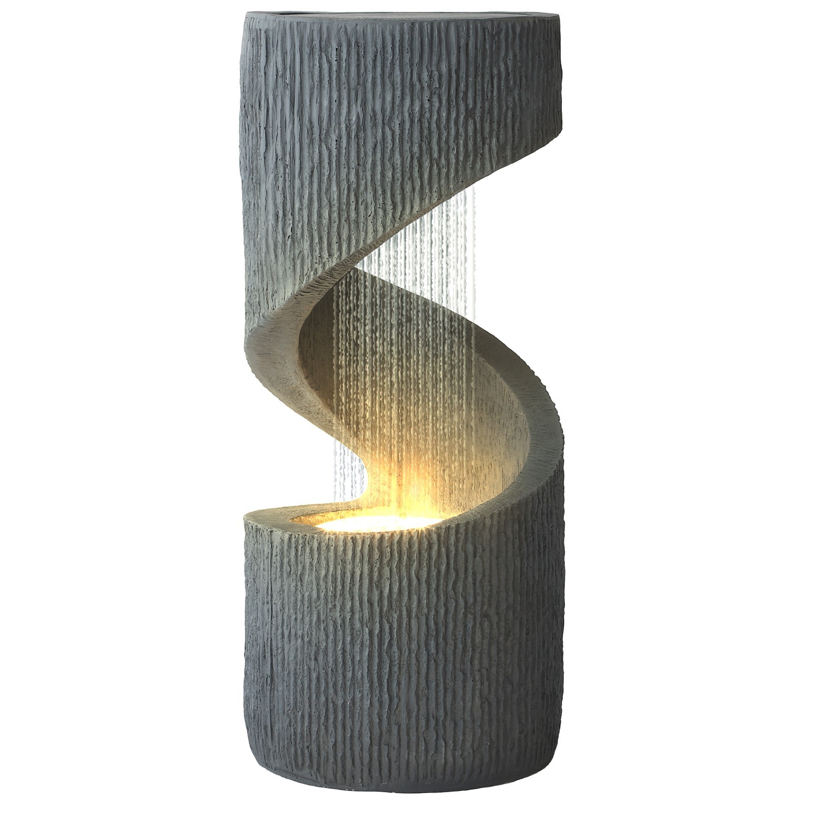31.9″ Outdoor Water Fountain with LED Light, Large Spiral Curved Fountains