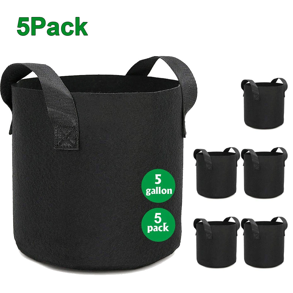 5/10 Plant Grow Bags Fabric Pot Nursery Soil Bag with Handles Thickened Nonwoven